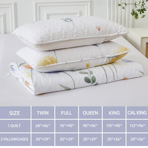 Dinjoy Floral Quilt Set Queen 3 Pieces Blue & Yellow Quilts Bedding Set Bohemian Bedspread Bed Cover Lightweight Spring Summer Beds Coverlet for All Season(96"x90") - Image 5