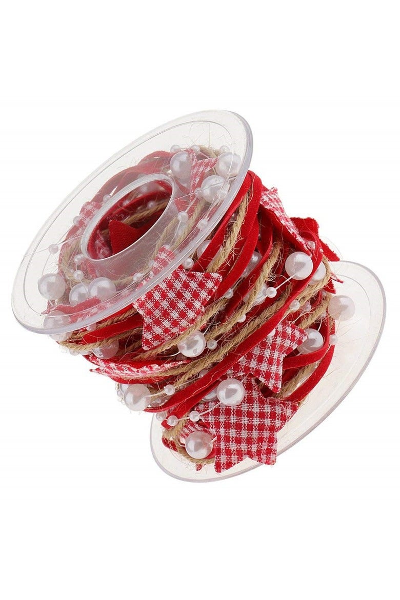 PEI  AN 30mm  Star Beaded Ribbon – Festive Gift Wrapping, DIY Tree Decor  Holiday Crafts (Red, Polyester-Plastic Blend) - Image 2