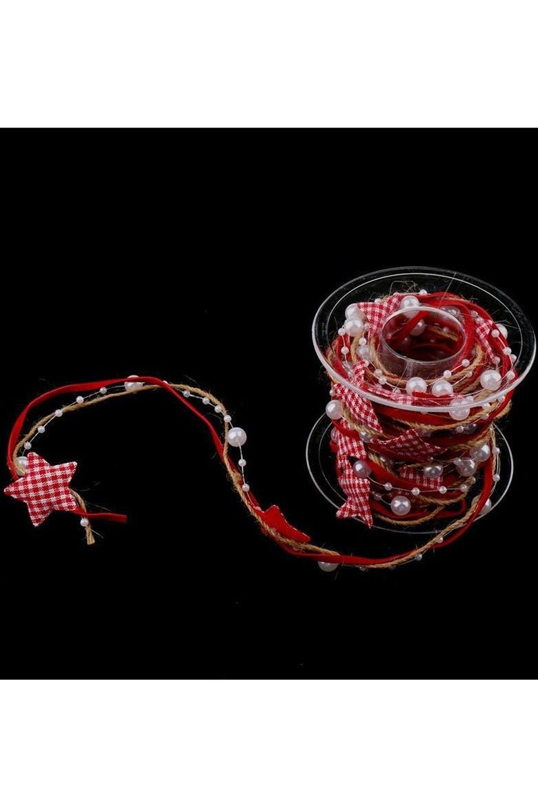 PEI  AN 30mm  Star Beaded Ribbon – Festive Gift Wrapping, DIY Tree Decor  Holiday Crafts (Red, Polyester-Plastic Blend) - Image 1