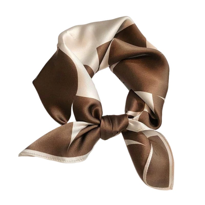 Aufeel Women's 100% Pure Mulberry Silk Small Square Scarf - Neckerchief Women - Silk Headscarf - 21" x 21" (Brown Dot) - Image 1
