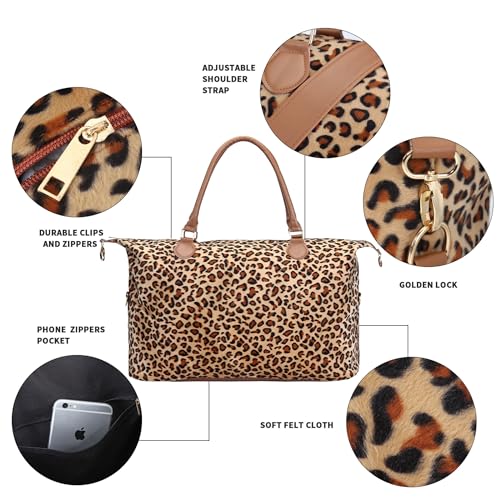XinblueCo Leopard Weekender Bag Travel Duffle Bag For Women Large Cheetah Tote Shoulder Bag With Shoulder Strap - Image 3