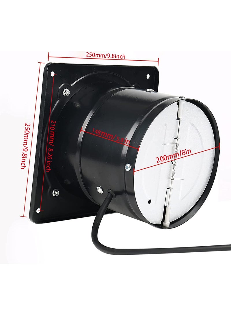 S-Color Exhaust Fan 8 inch/20.0CM Metal Extractor Fan 80W 500CFM Through-wall Installation Ventilation Fan Smoke Ventilation for Kitchen, Bathroom,laundry, Garage Black, with Backdraft Damper Black - Image 3