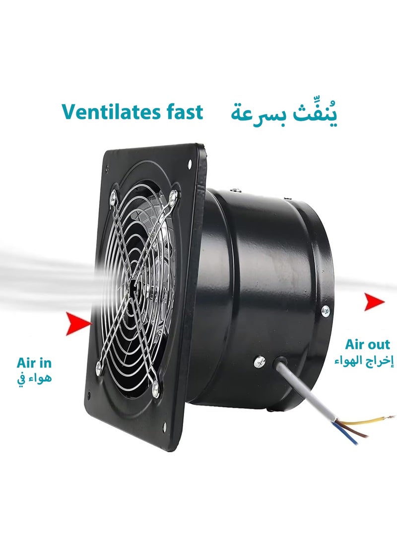 S-Color Exhaust Fan 8 inch/20.0CM Metal Extractor Fan 80W 500CFM Through-wall Installation Ventilation Fan Smoke Ventilation for Kitchen, Bathroom,laundry, Garage Black, with Backdraft Damper Black - Image 4