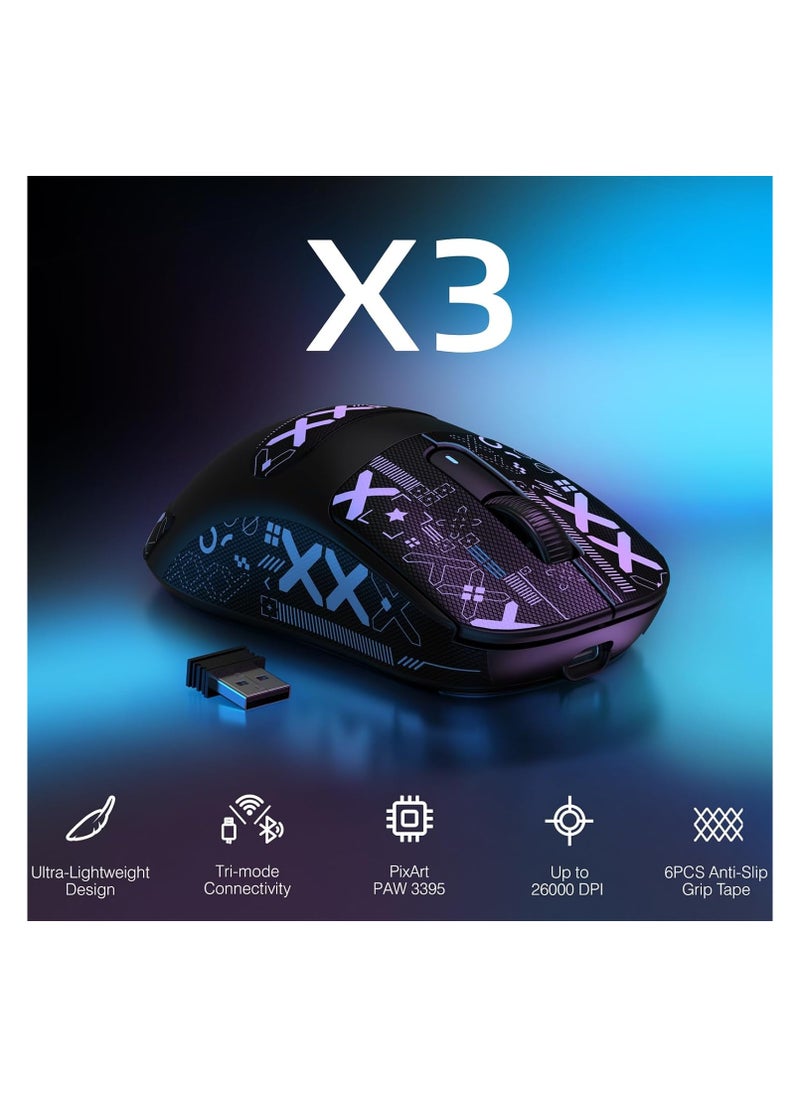 Attack Shark - Wireless Gaming Mouse + Griptape, 49g Triple Mode Ergonomic Computer Mouse, PAW3395 26K DPI Sensor, 200h Battery Life, Programmable Buttons, Gaming Accessories for PC/Laptop/Mac - Image 1