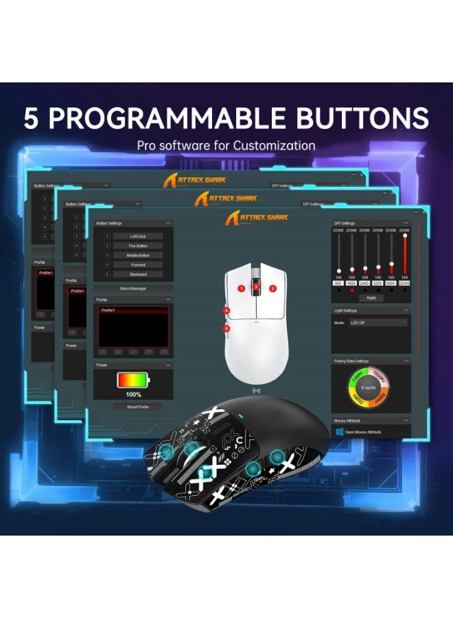 Attack Shark X11 Lightweight Tri-Mode Wireless 2.4G/USB-C Wired/BT Gaming Mouse with RGB Charging Dock ,22K DPI,PAW3311 Optical Sensor - Image 4