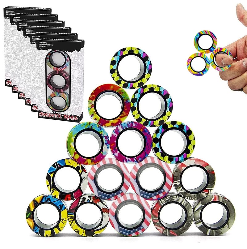 RURING 18Pcs Magnetic Rings Fidget Toys Spinner Set Easter Basket Stuffers for Kids Party FavorsFinger Magnet Rings Endless Hours of Fun ADHD Stress Relief Fidget Spinners for Birthday Adults - Image 2