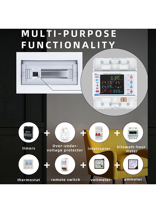 Tuya WiFi Intelligent Circuit Breaker Automatic Reclosure Protector 3P4W Power Meter Three Phase Reclosure Switch with Multiple Protections Timing Schedule Electricity Metering Functions