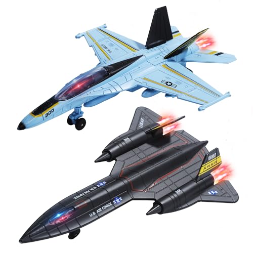 HOLYFUN Double Fighter Jet Toy F18 SR71 Diecast Planes with Lights Sounds Pull Back Military Airplane Toy Gift for ToddlerKids Boys - Image 1