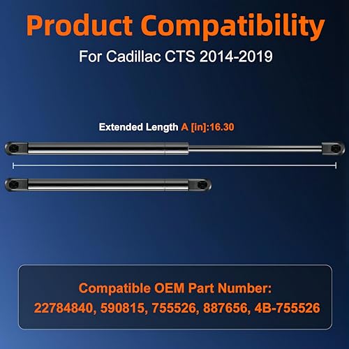 Euplokeer Qty (2) 22784840 590815 Hood Shock Strut Lift Support Compatible with Cadillac CTS 2014-2019, Replace# 4B-755526 - Image 2