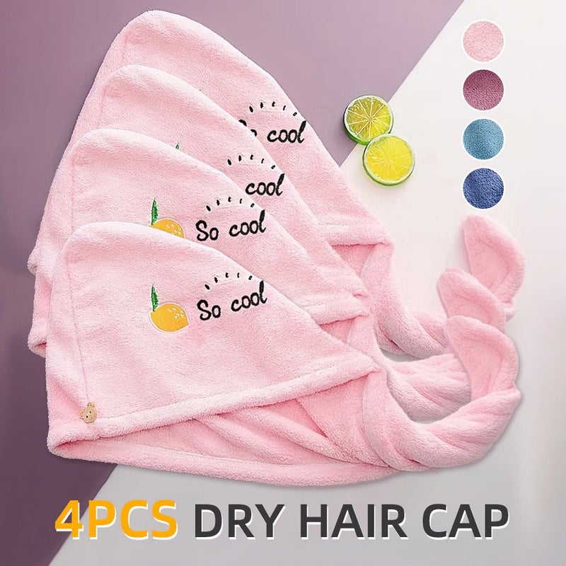 4pcs Green Fruit Embroidered Hair Towel Soft Absorbent Quick Dry - Image 4