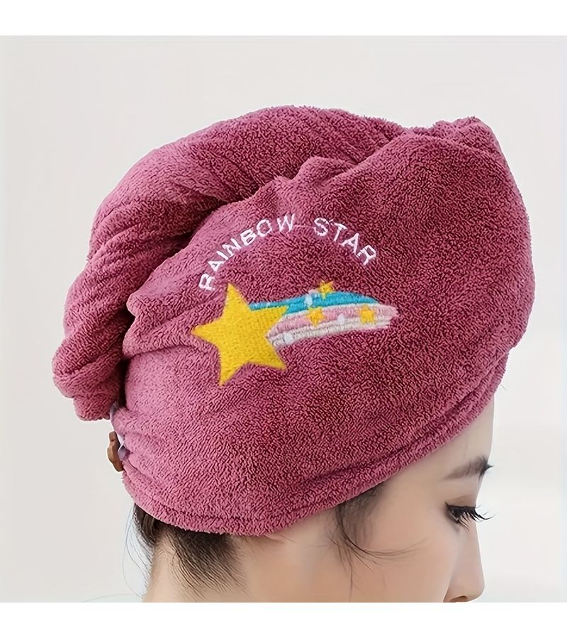 4pcs Green Fruit Embroidered Hair Towel Soft Absorbent Quick Dry - Image 1