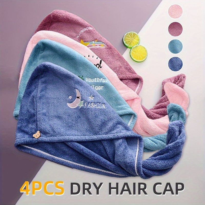 4pcs Green Fruit Embroidered Hair Towel Soft Absorbent Quick Dry - Image 2