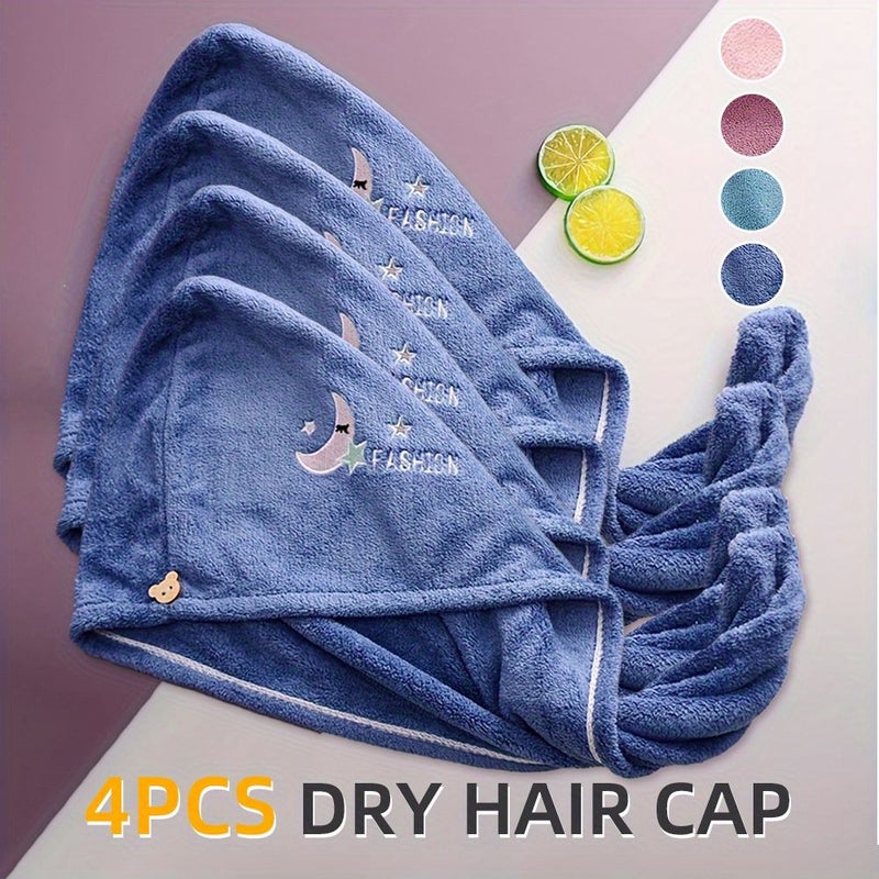 4pcs Green Fruit Embroidered Hair Towel Soft Absorbent Quick Dry - Image 5
