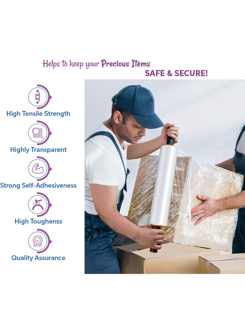 Hi-Care Stretch Film Plastic Wrap Roll –Transparent- Industrial Heavy Duty Shrink Wrap Cling Film for Packing furniture, Luggage wrapping, Plastic Clear roll for moving Supplies - Image 2