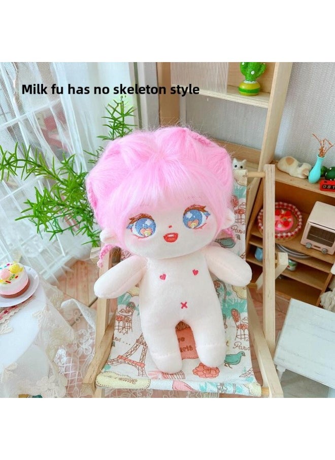 Generic - Cotton Doll 20cm Baby Clothes Star Doll Normal Body Chubby Body Naked Doll Wool Suspender T-shirt-Specifications:20cm-Color:Pink Long-haired Milk Fu - Image 1