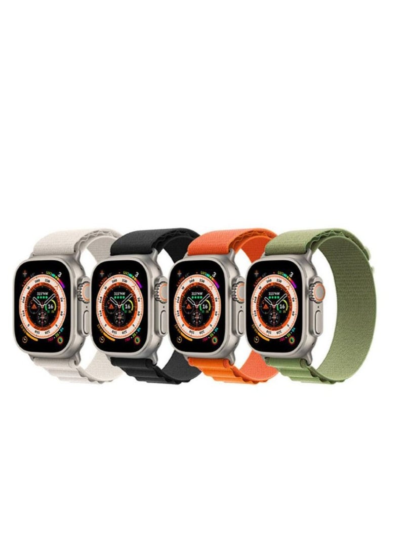 4Pack for Apple Watch Alpine Loop Band 49mm/45mm/44mm Nylon Woven Sport Strap Compatible with iWatch Series 8/Ultra/7/SE/6/5/4/3/2/8 White/Green/Orange/Black