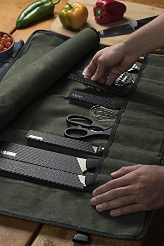 Asaya Canvas Chef Knife Roll Bag - 10 Knife Slots and a Large Zipper Pocket - Durable 10oz Canvas Knife Case with an Adjustable Shoulder Strap - Knives not Included (Forest Green) - Image 5