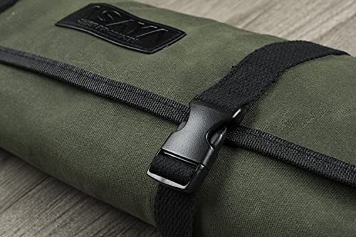 Asaya Canvas Chef Knife Roll Bag - 10 Knife Slots and a Large Zipper Pocket - Durable 10oz Canvas Knife Case with an Adjustable Shoulder Strap - Knives not Included (Forest Green) - Image 4