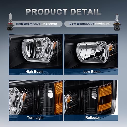 KUIPERAUTO Headlight Assembly Compatible with 2007-2013 Chevy Chevrolet Silverado 1500 2500HD 3500HD Front Lamp with Bulb Black Housing/Clear Lens/Amber Corner - Image 4