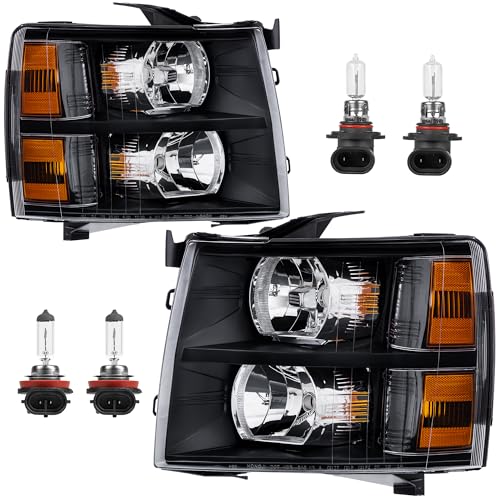 KUIPERAUTO Headlight Assembly Compatible with 2007-2013 Chevy Chevrolet Silverado 1500 2500HD 3500HD Front Lamp with Bulb Black Housing/Clear Lens/Amber Corner - Image 1