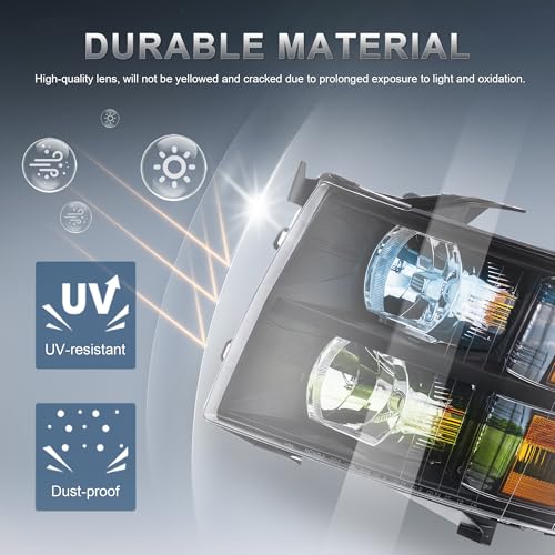 KUIPERAUTO Headlight Assembly Compatible with 2007-2013 Chevy Chevrolet Silverado 1500 2500HD 3500HD Front Lamp with Bulb Black Housing/Clear Lens/Amber Corner - Image 3