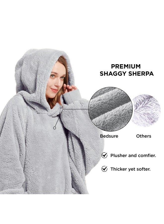 Bedsure Bedsure Wearable Blanket Hoodie Gifts for Women - Cozy Sherpa Hoodie Blanket for Adult Men, Warm Hooded Blanket Sweatshirt, Grey - Image 2