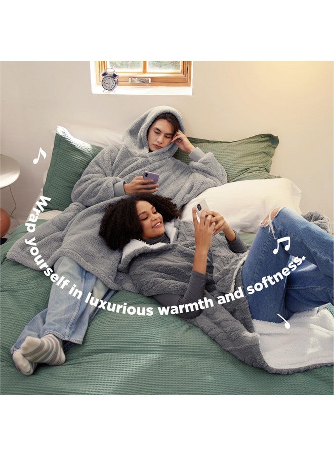 Bedsure Bedsure Wearable Blanket Hoodie Gifts for Women - Cozy Sherpa Hoodie Blanket for Adult Men, Warm Hooded Blanket Sweatshirt, Grey - Image 4