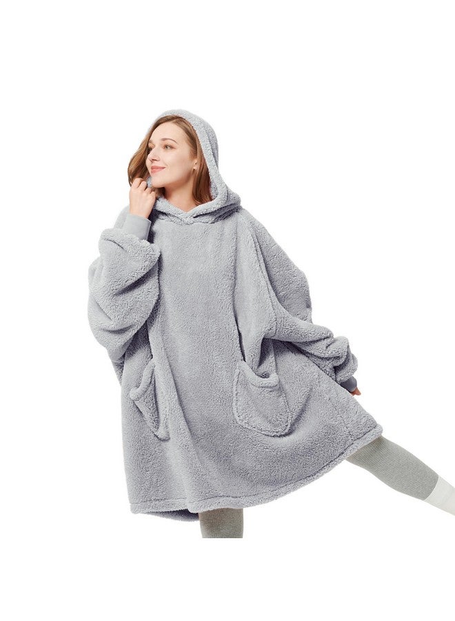 Bedsure Bedsure Wearable Blanket Hoodie Gifts for Women - Cozy Sherpa Hoodie Blanket for Adult Men, Warm Hooded Blanket Sweatshirt, Grey - Image 1