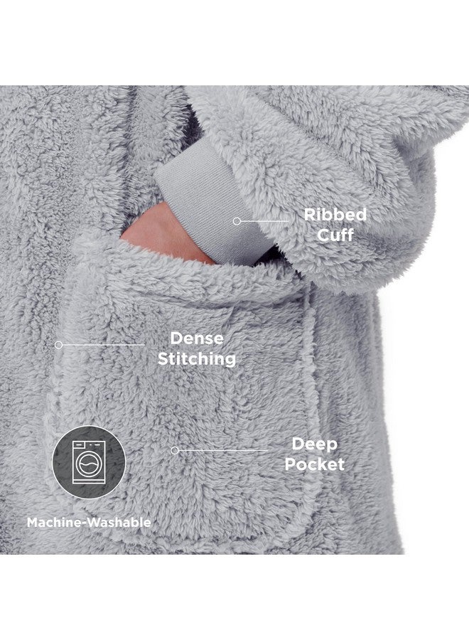 Bedsure Bedsure Wearable Blanket Hoodie Gifts for Women - Cozy Sherpa Hoodie Blanket for Adult Men, Warm Hooded Blanket Sweatshirt, Grey - Image 3