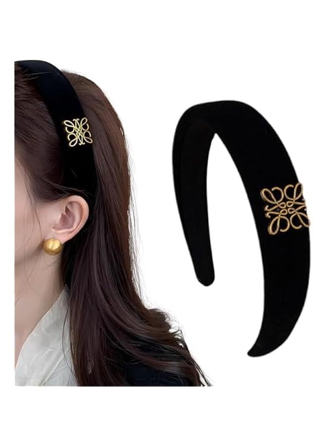 بيوينتي Fashion Headbands, Black Velvet Headband for Women, Classic Retro Design Hair, Suitable for Women Fashion Headband (Black) - Image 1