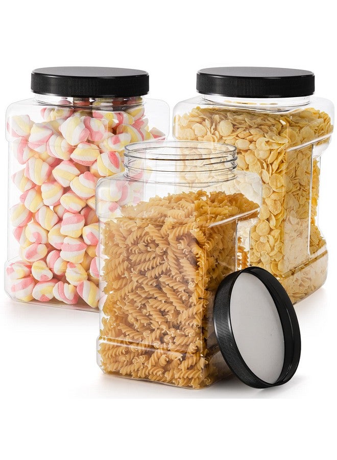Lawei 3 Pack Square Clear Plastic Jars, 98 Oz Wide Mouth Storage Containers with Screw-On Lids, Refillable BPA Free Empty PET Jars for Dry Goods Peanut Cookies Candy, Easy Grip Airtight Storage Jar - Image 1