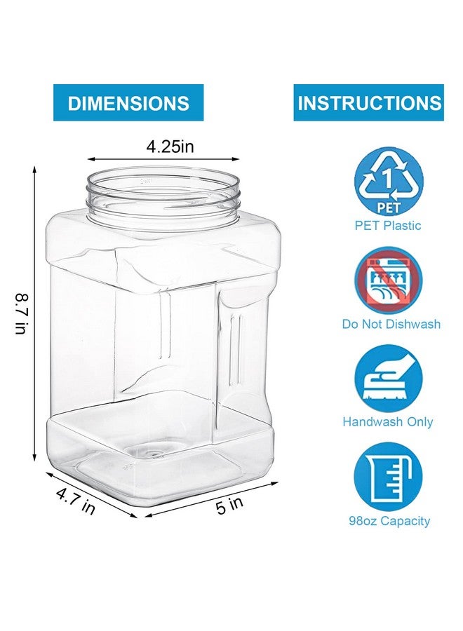 Lawei 3 Pack Square Clear Plastic Jars, 98 Oz Wide Mouth Storage Containers with Screw-On Lids, Refillable BPA Free Empty PET Jars for Dry Goods Peanut Cookies Candy, Easy Grip Airtight Storage Jar - Image 2