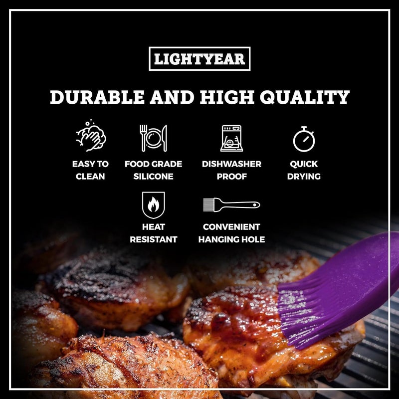 Lightyear Silicone Basting Pastry Brush Set (2 Pcs) ❘ 450°F Heat Resistant Oil Brush for Your Kitchen - Ideal For BBQ’s, Baking & Cooking 100% Food Grade Silicone - BPA Free & Dishwasher Safe (Purple) - Image 4