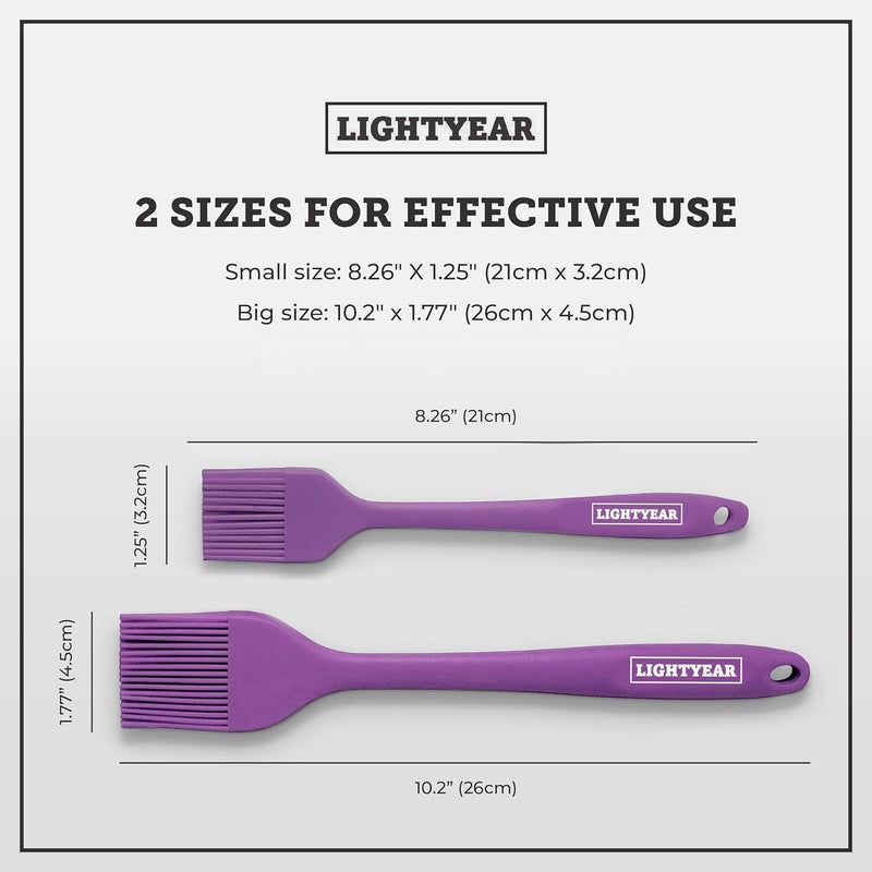 Lightyear Silicone Basting Pastry Brush Set (2 Pcs) ❘ 450°F Heat Resistant Oil Brush for Your Kitchen - Ideal For BBQ’s, Baking & Cooking 100% Food Grade Silicone - BPA Free & Dishwasher Safe (Purple) - Image 3