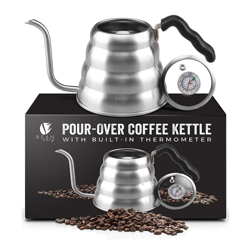 Bean Envy Pour Over Coffee Kettle  40 oz Stainless Steel Gooseneck Coffee and Tea Kettle with Thermometer and Ergonomic Handle