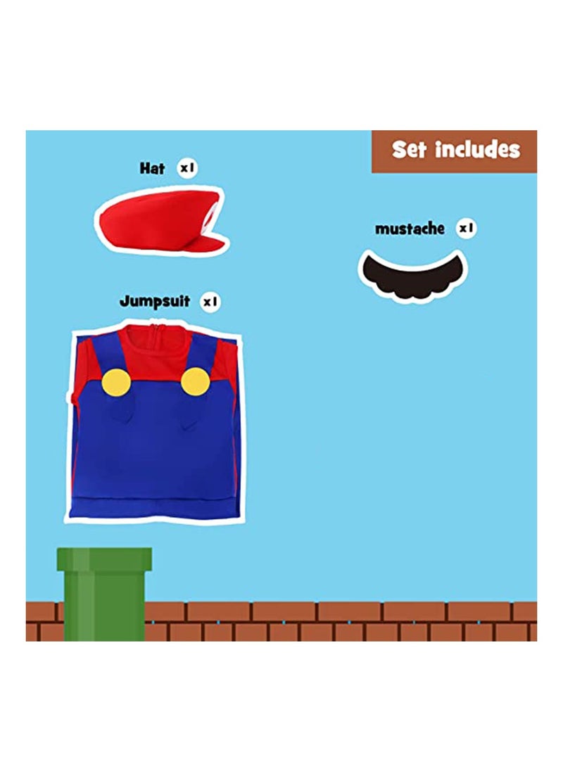 NNEWVANTE Super Brother Costume for Kids-Mario Costume Kids Cosplay Jumpsuit with Accessory(RED-S)  - Image 2