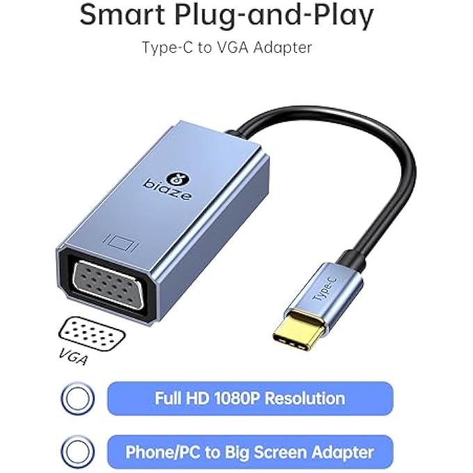 rayihni ZH196 USB C TO VGA ADAPTER, TYPE-C 3.1 OF VGA CONVERTER, FULL HD TYPE C TO VGA COMPATIBLE WITH IPHONE 15 PLUS PRO MAX,MACBOOK AIR 2022,IPAD,IMAC,SAMSUNG GALAXY TAB,DELL XPS,SURFACE - Image 2