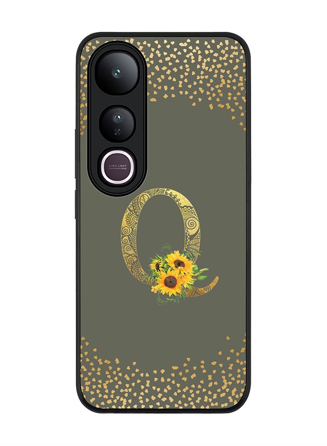 Stylizedd For vivo V50 Lite Case,Slim fit Camera Protection, Shockproof Thin Phone cover  - Custom Floral Monogram - Q  (Olive Green )