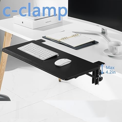 ETHU Ergonomics Desk Extender Tray, 25.5"x11.4" Large Size Foldable Keyboard Drawer Tray Clamp On, Armrest Support for Home and Office (Wood) - Image 5