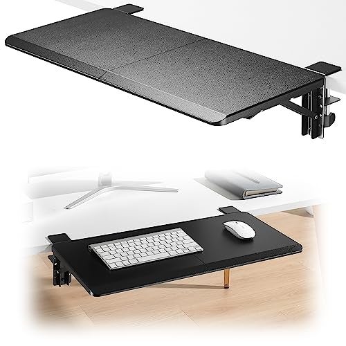 ETHU Ergonomics Desk Extender Tray, 25.5"x11.4" Large Size Foldable Keyboard Drawer Tray Clamp On, Armrest Support for Home and Office (Wood) - Image 1