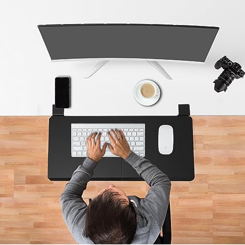 ETHU Ergonomics Desk Extender Tray, 25.5"x11.4" Large Size Foldable Keyboard Drawer Tray Clamp On, Armrest Support for Home and Office (Wood) - Image 4
