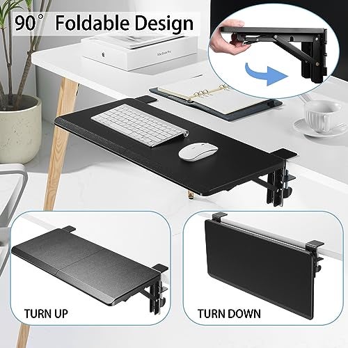 ETHU Ergonomics Desk Extender Tray, 25.5"x11.4" Large Size Foldable Keyboard Drawer Tray Clamp On, Armrest Support for Home and Office (Wood) - Image 2
