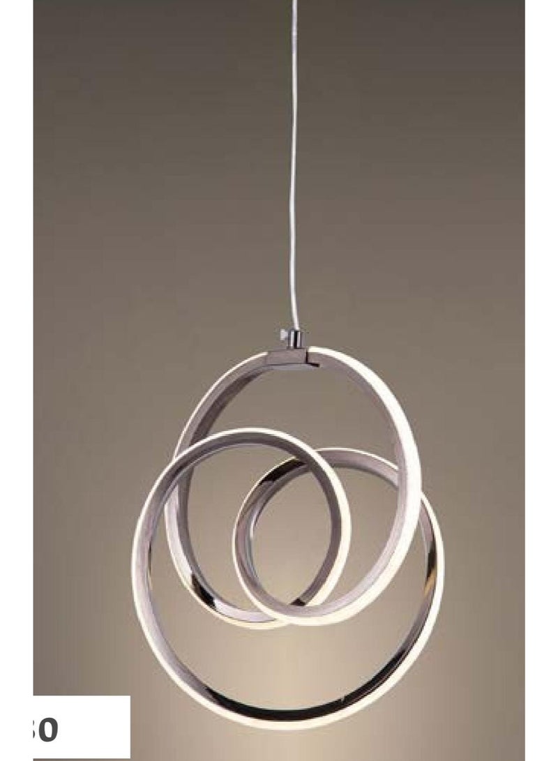 Modern LED pendant chandelier featuring a silver swirl design, model 7183