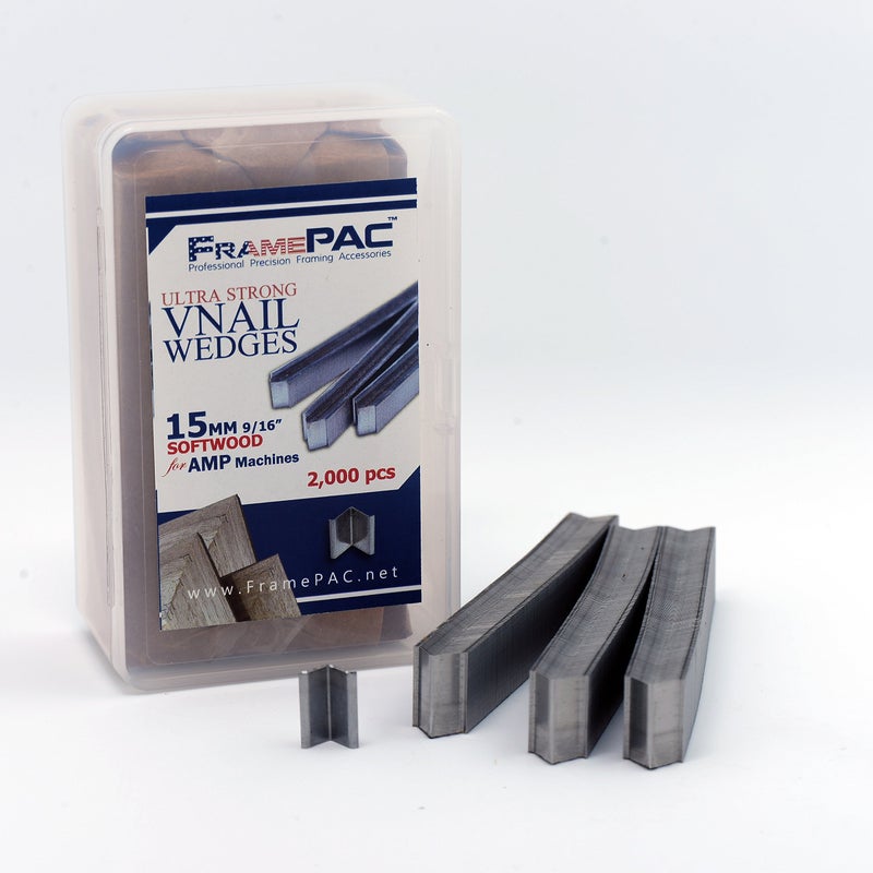 FramePac V Nails for Softwood Picture Frames - 15mm (9/16 Inch) - [2000 V-Nail Pack  Stacked] - AMP - Ultra Strong Vnail Wedges for Picture Framing - Joining Picture Frame Corners - Image 1