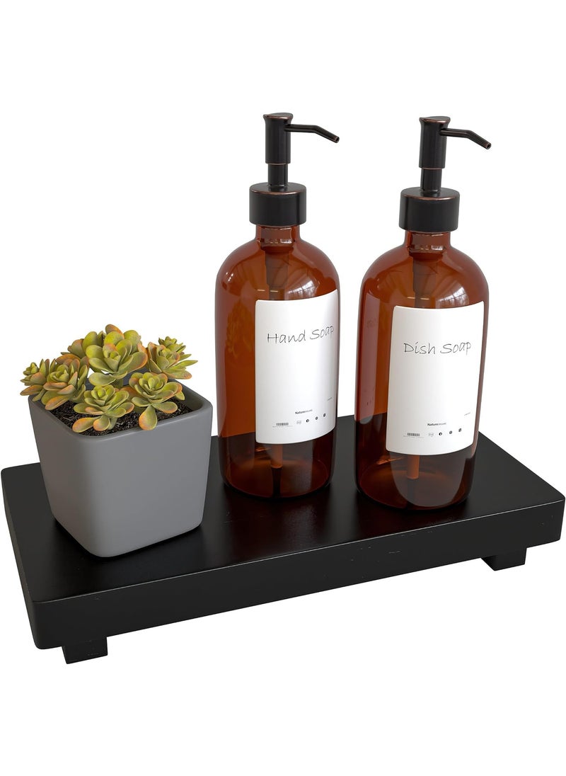Craftsline Craftsline Wooden Tray for Bathroom Decor 11 inch Small Wood Riser for Pedestal Stand Display Decorative Footed Tray for Candles Soap Guest Towels Black Bathroom Tray 11 x 55 x 2 in  - Image 1