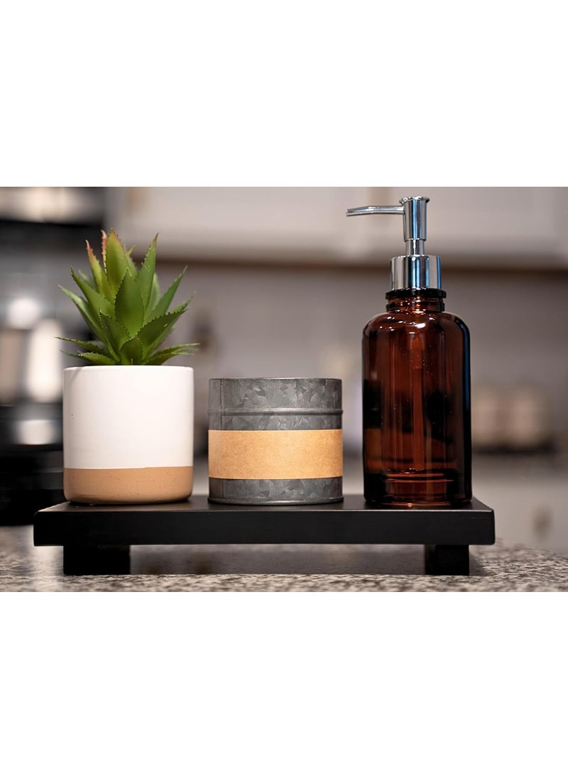 Craftsline Craftsline Wooden Tray for Bathroom Decor 11 inch Small Wood Riser for Pedestal Stand Display Decorative Footed Tray for Candles Soap Guest Towels Black Bathroom Tray 11 x 55 x 2 in  - Image 2