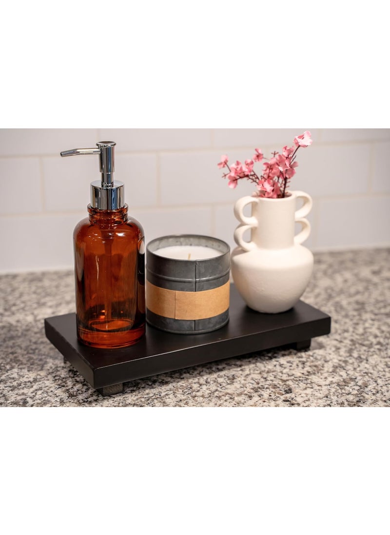 Craftsline Craftsline Wooden Tray for Bathroom Decor 11 inch Small Wood Riser for Pedestal Stand Display Decorative Footed Tray for Candles Soap Guest Towels Black Bathroom Tray 11 x 55 x 2 in  - Image 3
