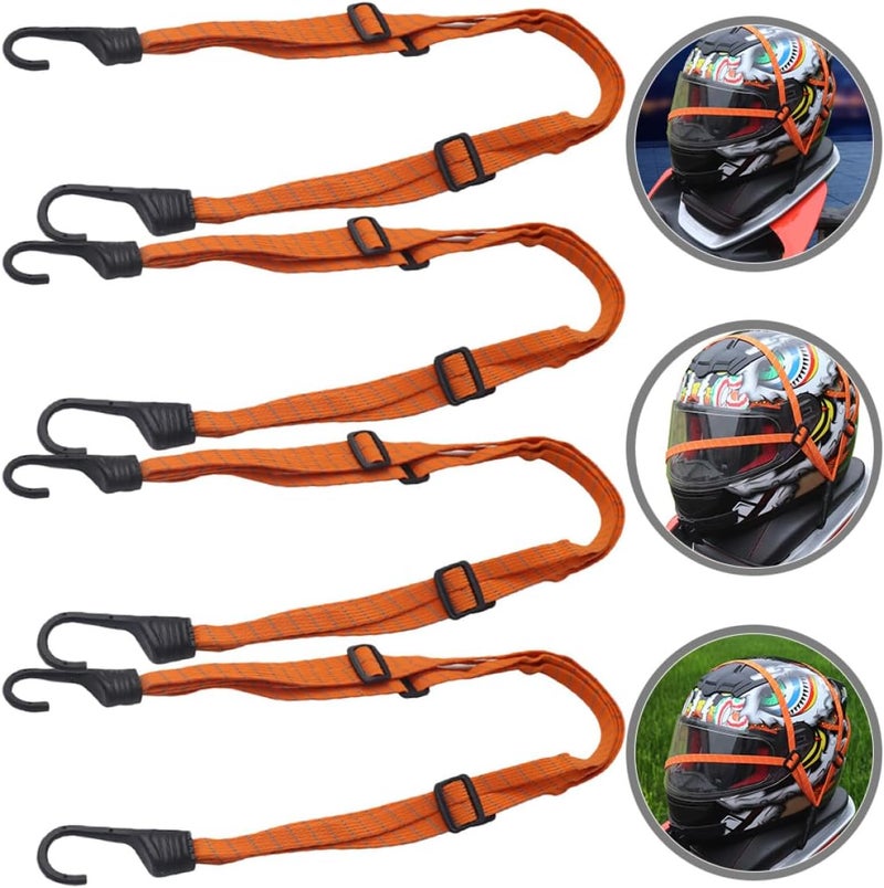 Cabilock 4pcs Orange 90cm Motorcycle Tie-Down Straps with Hooks, Elastic Nylon Cargo Binding Belts for Helmet and Luggage Fixing on Motorbikes and Electric Bikes - Image 4