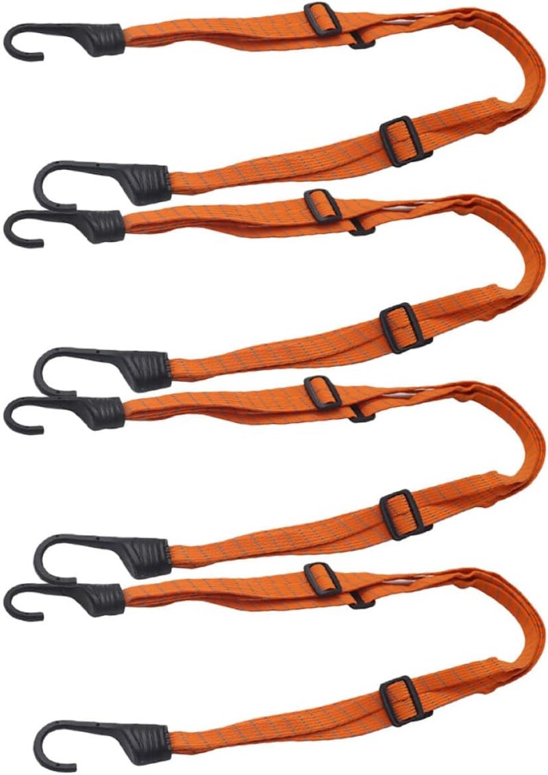 Cabilock 4pcs Orange 90cm Motorcycle Tie-Down Straps with Hooks, Elastic Nylon Cargo Binding Belts for Helmet and Luggage Fixing on Motorbikes and Electric Bikes - Image 1