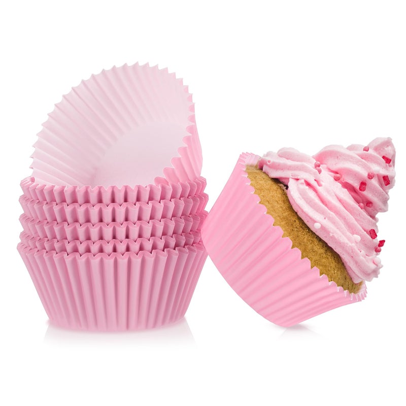 TRUSBER Pink Baking Cups, 100 pieces Standard Nonstick Cupcake Wrappers Baking Cup Holder Molds for Wedding, Birthday, Baby Shower, Holiday Party, Valentines Day Cupcake Liners - Image 1